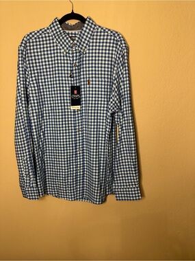 Chaps Men's Blue and White Gingham Button-Down Shirt